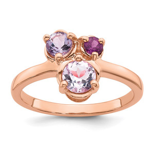 Sterling Silver Rose Gold-plated Polished Round Amethyst, Pink Quartz and Rhodolite Garnet Size 7 Ring