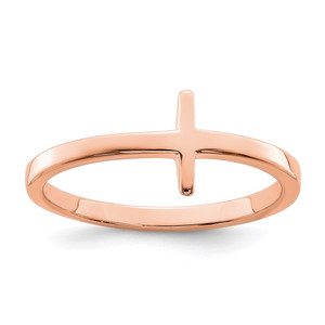 Sterling Silver Rose Gold-plated Sideways Cross Ring - QR-A6494D18-9278