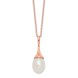 Sterling Silver Rose-tone 8-9mm White Teardrop Freshwater Cultured Pearl 17 inch Necklace