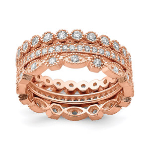 Sterling Silver Rose-tone CZ Set of 3 Eternity Rings - QR-1A8F0755-7453