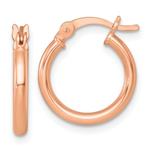 Sterling Silver Rose-tone Polished 2.00mm x 15mm Round Tube Hoop Earrings