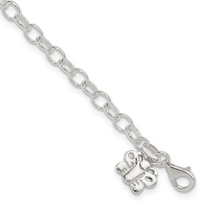Sterling Silver Small Oval Rolo Link with Butterfly Anklet - QG-08689978-9854