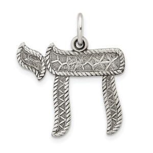 Sterling Silver Solid Antiqued and Textured Chai Symbol Pendant - QC-8FC745D3-4730