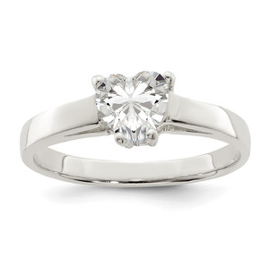 Sterling Silver Solitaire Heart CZ Ring - QR-A46BBA90-8772