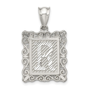 Sterling Silver Square Diamond-cut Letter R Initial Pendant