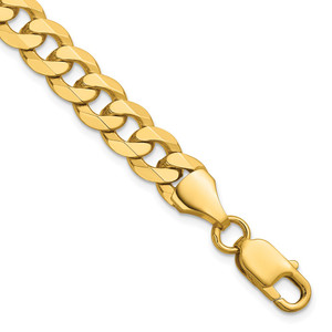 14K 8 inch 8.5mm Flat Beveled Curb with Lobster Clasp Bracelet