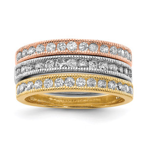 Sterling Silver Vermeil Polished Trio CZ Rings - QR-BB77CBE4-7786