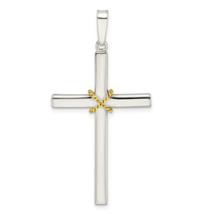 Sterling Silver w/Gold-tone X Center Hollow Cross Pendant