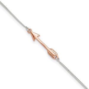 Sterling Silver with Rose-tone Polished Arrow 10in Plus 1in ext. Anklet