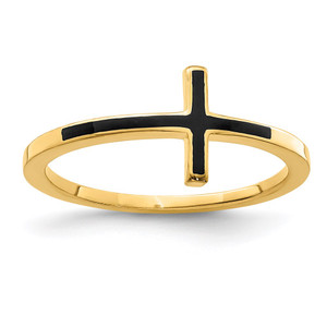 Sterling Silver Yellow Gold-plated Antiqued Sideways Cross Ring - QR-ABEFC511-8069