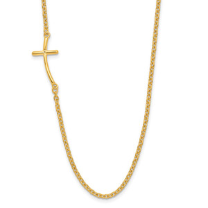 Sterling Silver YG-plated Small Off-Set Sideways Curved Cross Necklace - QG-D4DA592D-4568