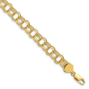 14k 8.5mm Solid Triple Link 8 inch Charm Bracelet