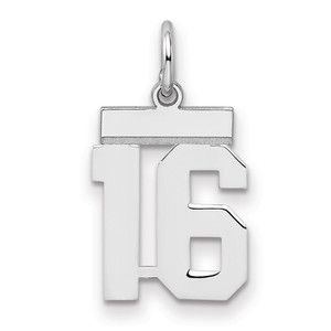 Sterling Silver/Rhodium-plated Polished Number 16 Charm