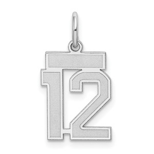 Sterling Silver/Rhodium-plated Satin Number 12 Charm - QP-F007C32F-7273