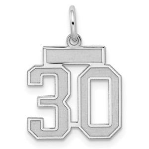 Sterling Silver/Rhodium-plated Satin Number 30 Charm - QP-39C3FC47-4582