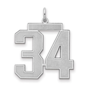 Sterling Silver/Rhodium-plated Satin Number 34 Charm - QP-DC4B688B-5234