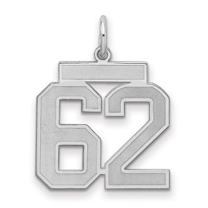 Sterling Silver/Rhodium-plated Satin Number 62 Charm - QP-41FB0C55-3403