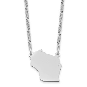 Sterling Silver/Rhodium-plated Wisconsin State Necklace