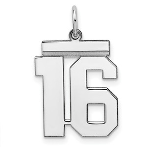 Sterling/Silver Rhodium-plated Polished Number 16 Charm