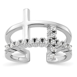 True Fire Sterling Silver Rhodium-plated Double Cross CZ Open Back Ring - QR-39A157AD-2723