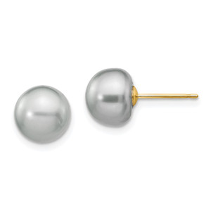 14k 8-9mm Grey Button Freshwater Cultured Pearl Stud Post Earrings