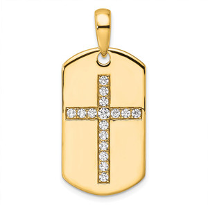 True Origin 14K Men's 1/2 carat Lab Grown Diamond VS  D E F Cross Dog Tag Pendant