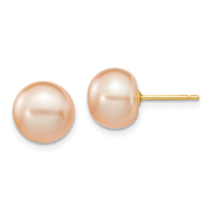 14k 8-9mm Pink Button Freshwater Cultured Pearl Stud Post Earrings
