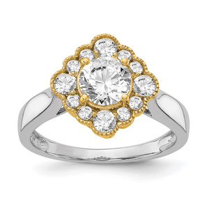 True Origin 14K Two-tone 1/4 carat Lab Grown Diamond VS  D E F  Round Semi Mount Fancy Halo Engagement Ring - RM-9720FFA8-8412
