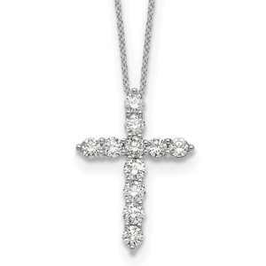 True Origin 14k White Gold 1 1/2 carat Lab Grown Diamond VS DEF 18 inch Cross Pendant Necklace