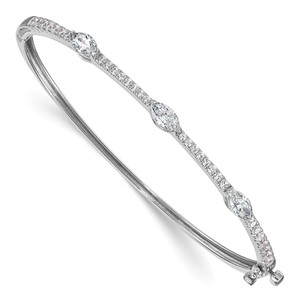 True Origin 14k White Gold 1 5/8 carat Lab Grown Diamond VS D E F Round and Marquise 6.75 inch Bangle