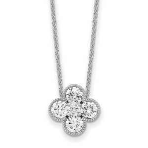 True Origin 14k White Gold 1 carat Lab Grown Diamond VS DEF 18 inch Bloom Floral Pendant Necklace