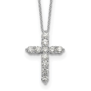 True Origin 14k White Gold 1 carat Lab Grown Diamond VS DEF 18 inch Cross Pendant Necklace