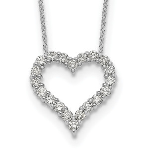 True Origin 14k White Gold 1 carat Lab Grown Diamond VS DEF 18 inch Open Heart Pendant Necklace