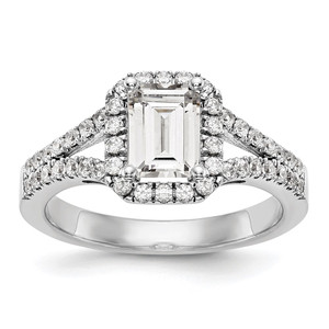 True Origin 14K White Gold 1/2 carat Lab Grown Diamond VS  D E F  Semi Mount Emerald Halo Engagement Ring - RM-1F7BAE9A-9909