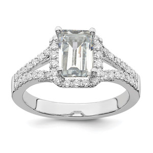 True Origin 14K White Gold 1/2 carat Lab Grown Diamond VS  D E F  Semi Mount Emerald Halo Engagement Ring - RM-9AEC1502-2691