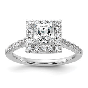 True Origin 14K White Gold 1/2 carat Lab Grown Diamond VS  D E F  Semi Mount Princess Halo Engagement Ring