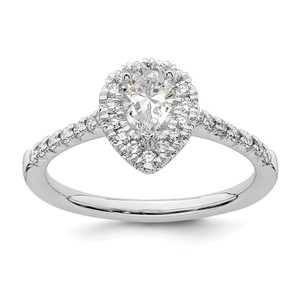 True Origin 14K White Gold 1/3 carat Lab Grown Diamond VS  D E F  Semi Mount Pear Halo Engagement Ring