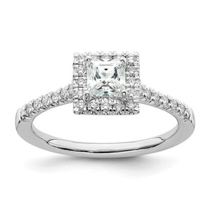 True Origin 14K White Gold 1/3 carat Lab Grown Diamond VS  D E F  Semi Mount Princess Halo Engagement Ring