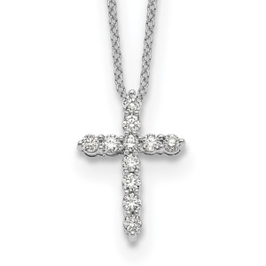 True Origin 14k White Gold 1/3 carat Lab Grown Diamond VS DEF 18 inch Cross Pendant Necklace