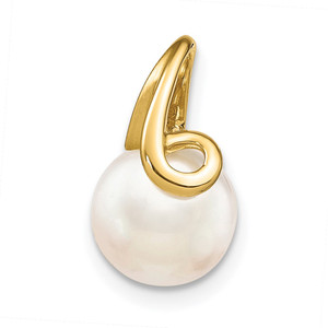 14k 8-9mm White Button Freshwater Cultured Pearl Pendant Slide - XC-52525FDD-8135