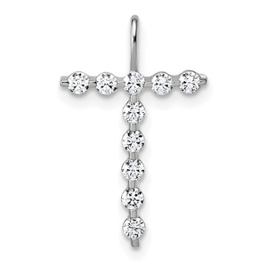 True Origin 14k White Gold 1/3 carat Lab Grown Diamond VS DEF Alphabet T Pendant