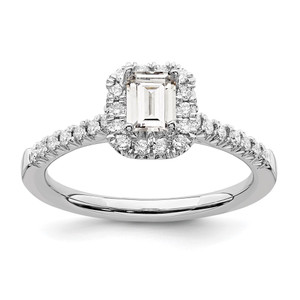 True Origin 14K White Gold 1/4 carat Lab Grown Diamond VS  D E F  Semi Mount Emerald Halo Engagement Ring