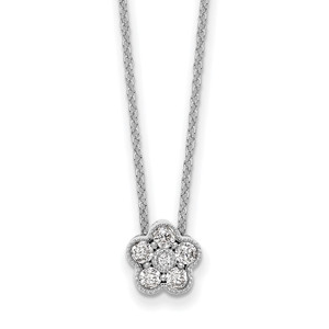 True Origin 14k White Gold 1/4 carat Lab Grown Diamond VS DEF 18 inch Floral Pendant Necklace