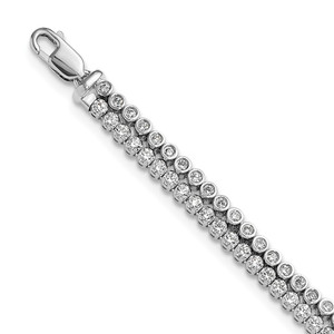 True Origin 14k White Gold 2 7/8 carat Lab Grown Diamond VS+ F+ Double Row 7 inch Bracelet with a 1 inch extension