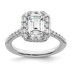 True Origin 14K White Gold 5/8 carat Lab Grown Diamond VS  D E F  Semi Mount Emerald Halo Engagement Ring