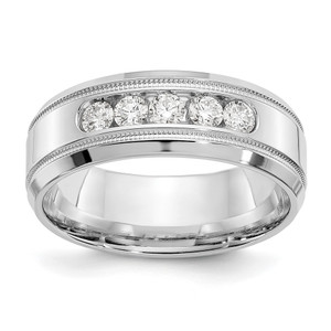 True Origin 14K White Gold Men's 1/2 carat Lab Grown Diamond VS  D E F Polished Five Stone Beveled Edge Miligrain Size 9 Band