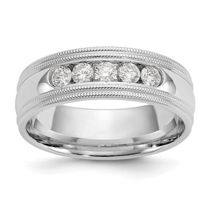 True Origin 14K White Gold Men's 1/2 carat Lab Grown Diamond VS  D E F Polished Five Stone Double Miligrain Size 9 Band