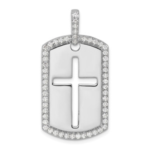 True Origin 14K White Gold Men's 3/4 carat Lab Grown Diamond VS  D E F Cross Dog Tag Pendant