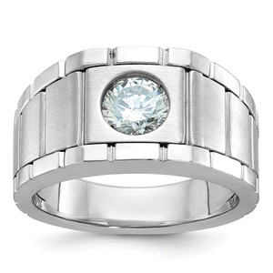 True Origin IBGoodman 14k White Gold 1 carat Lab Grown Diamond VS/SI+ G+ Complete Polished and Satin Men's Ring