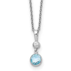 White Ice Sterling Silver Rhodium-plated 18 Inch Blue Topaz and Diamond Necklace with 2 Inch Extender - QW-6FF38308-1350
